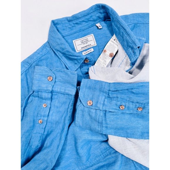 NEW! Men's Springfield Shirt Blue M 100% Cotton Melange - Picture 4 of 5